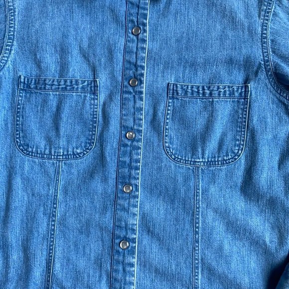 SKYDYED Denim Shirt Womens Medium Blue Jean Snap Button Up Long Sleeve Cowgirl - Picture 4 of 12